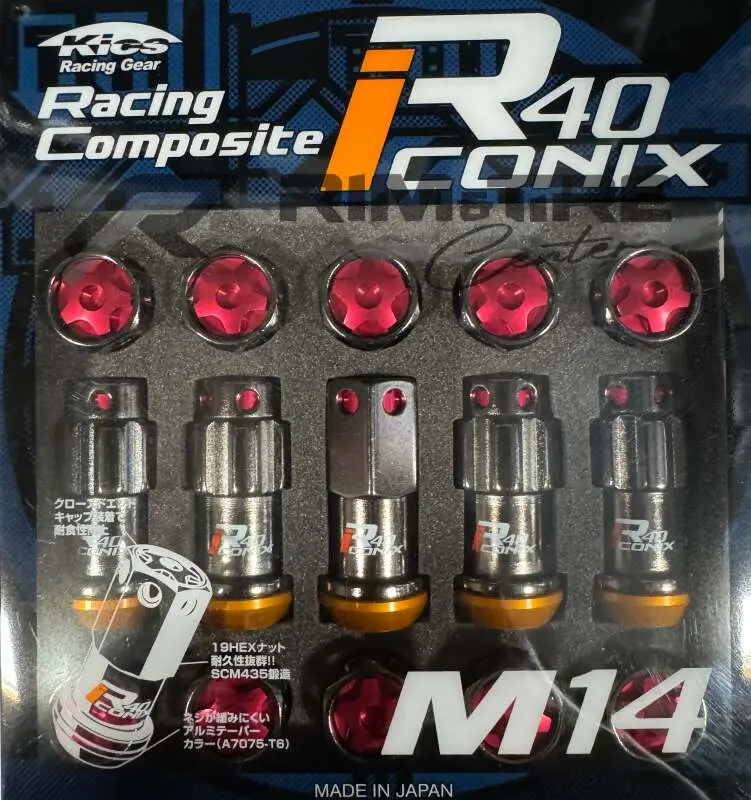 Project Kics R40 Iconix 14X1.50 Classical Lock & Lug Nuts 16+4 (Red Cap) 1