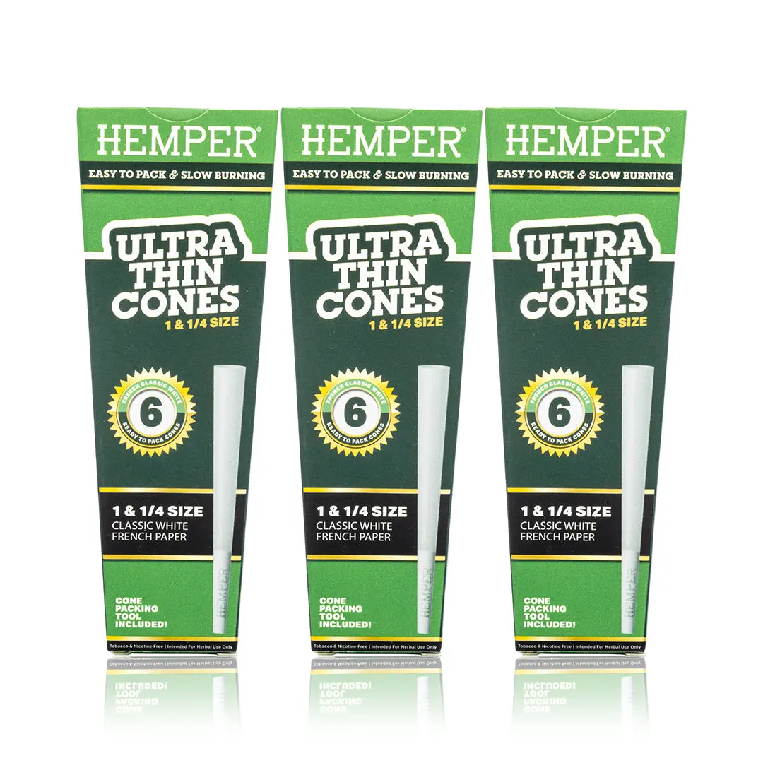 Ultra Thin Pre-Rolled Cones French White Paper - 6 Pack - 1 1/4 Size 2