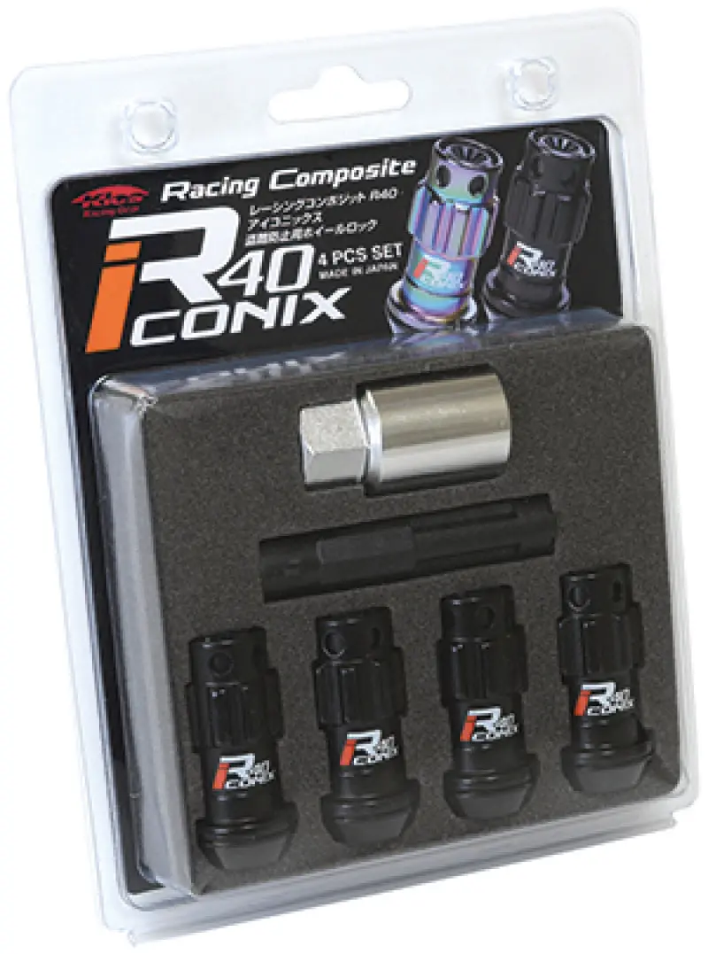 Project Kics 12X1.50 R40 Iconix Black Lug Nut Lock Set - 4 1