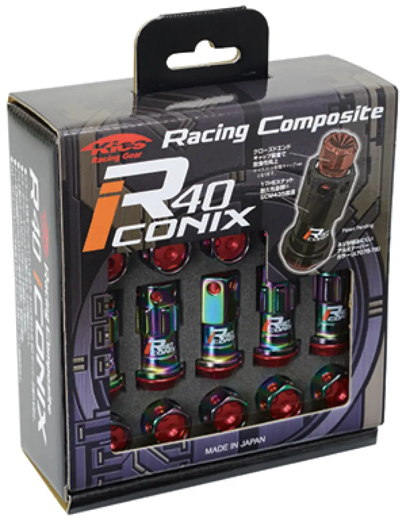 Project Kics 12X1.25 Neo Chrome R40 Iconix Lock & Lug Nuts - 16+4 (Black Cap) 1