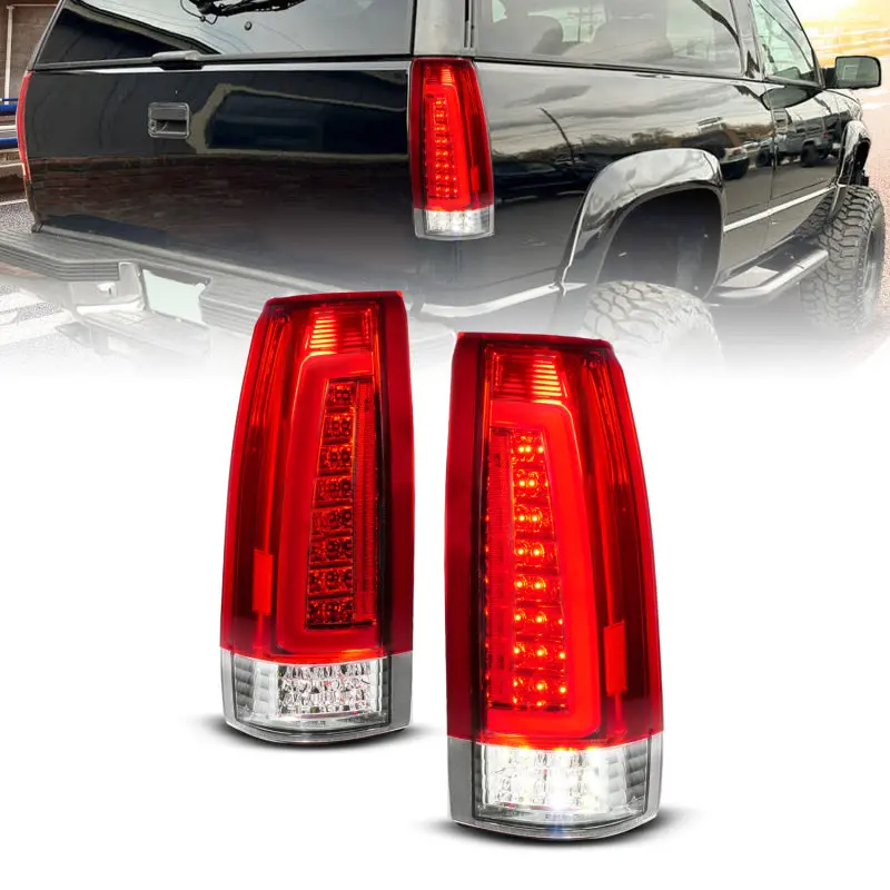 Anzo 88-99 Chevy C/K1500/2500/3500 Full Led Light Tube Taillights Chrome Housing Red/Clear Lens 1