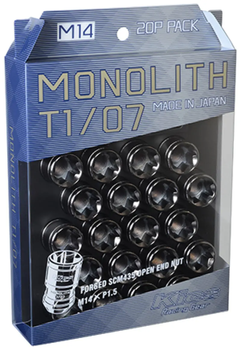 Project Kics 14 X 1.5 Glorious Black T1/07 Monolith Lug Nuts - 20 Pcs 1