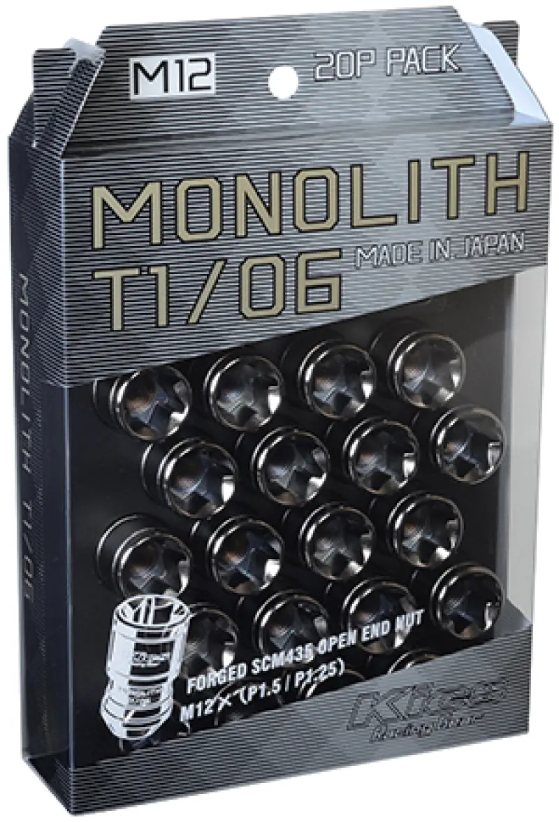 Project Kics 12 X 1.25 Glorious Black T1/06 Monolith Lug Nuts - 20 Pcs 1