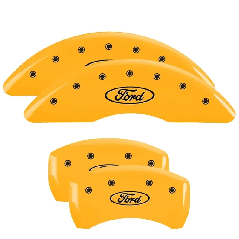 Mgp 4 Caliper Covers Engraved Front & Rear 24-25 Ford Mustang Ecoboost Yellow Finish Black Ford Logo 1