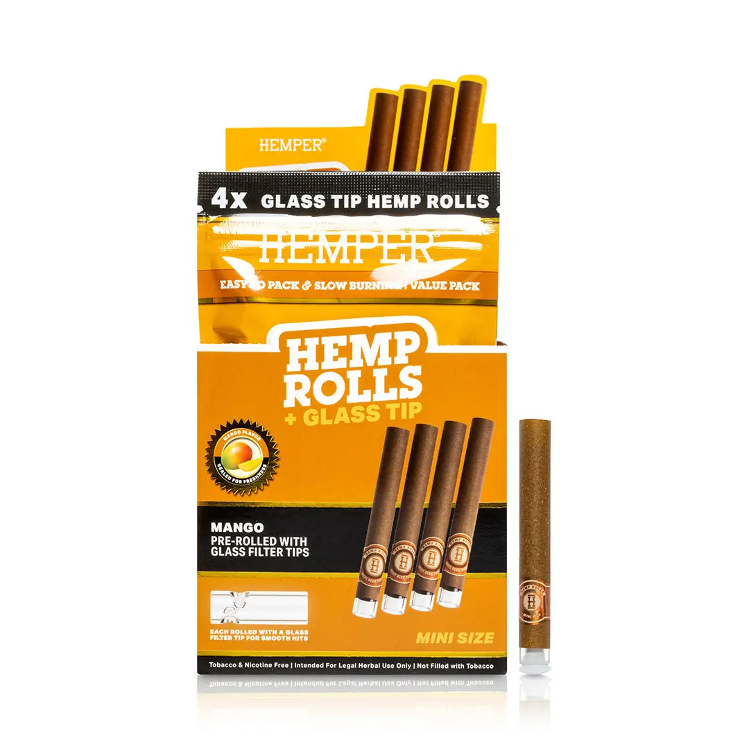 Pre-Rolled Mini Size Glass Tipped Hemp Rolls | 4Pk Display 6